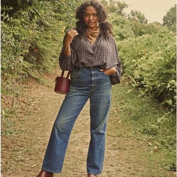 Doen Tops - Doen The Jane Organic Cotton Plaid Long Sleeve Blouse Midnight St Germain Size M